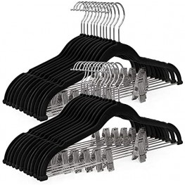 SONGMICS 30-Pack Pants Hangers 16.7-Inch Long Velvet Hangers with Adjustable Clips Non-Slip Space-Saving for Pants Skirts Coats Dresses Tank Tops Black UCRF12B30