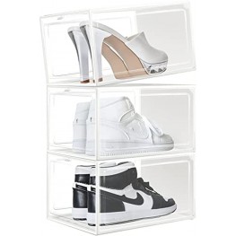 Large Shoe Storage Box Mupera White Shoe Boxes Hardtop Plastic Stackable Shoe Storage Bins with Clear Lid Shoe Organizers for Closets Plastic Storage Bins 3 Packs