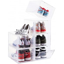 SOGOBOX Drop Front Shoe Box,Set of 6,Shoe Box Clear Plastic Stackable,Shoe Containers with lids,Shoe Storage Box and Shoe Organizer for Display Sneakers,Fit up to US Size 1213.8”x 9.84”x 7.1” Clear