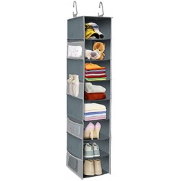 8-Shelf Hanging Shoe Organizer Closet Organizers and Storage with 8 Side Pockets Wider Hanging Closet Organizer for Shoe Rack Hat Holder Clothes Handbag 9" × 11.8" D× 48" H