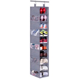 MISSLO 10-Shelf Hanging Shoe Organizer for Closet Organizers and Storage Shelves Hat Rack for Closet with 10 Side Mesh Pockets for Shoes Caps Scarves Folded Clothes and Toys Grey