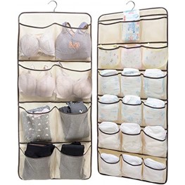 SLEEPING LAMB Dual-Sided Hanging Closet Organizer for Underwear Stocking Toiletries Accessories Bra Sock 26 Mesh Pockets & Rotating Metal Hanger Beige