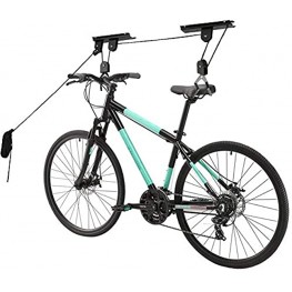 Bike Hoist Pulley for Garage Ceiling Mounted Bicycle Lift Heavy Duty Mountain Bike Hanging Rack Black