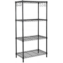 EFINE 4-Shelf Shelving Unit with 8 Hooks NSF Certified Adjustable Steel Wire Shelves 150lbs Loading Capacity Per Shelf Shelving Units and Storage for Kitchen and Garage 23.6W x 14D x 47H Black