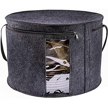 19" D x 17" H large Size Round Hat Storage Box with Clear Front Panel Felt Hat Storage Box with Dustproof Lid Collapsible Hat Organizer Stuffed Animal Toy Storage Bin Bag for Men Women Large Hats