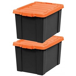 IRIS USA SIA Heavy-Duty Storage Plastic Bin Tote Container with Durable Lid and Secure Latching Buckles Garage and Metal Rack organizing 19 Gal. 2 Pack Black Orange 38 Gallon