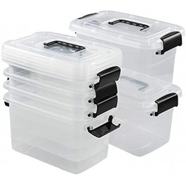 Jandson 5 Quart Clear Storage Bin Latching Box Container with Black Handle 6 Packs