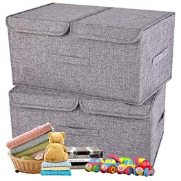 Large 2 pack Fabric Linen Storage Bins With Lids Handles Foldable Stackable Cube Storage Boxes Closet Organizers And Storage Organization Storage Basket for Shelf,Bedroom,Nursery Photo Toys Books Gray