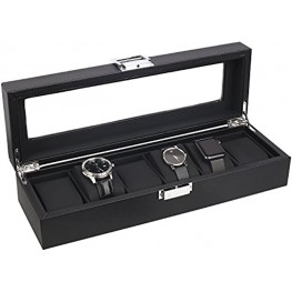 Mantello Watch Box for Men 6 Slot Luxury Carbon Fiber Design Display Case Large Holder Metal Buckle Black