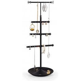 Alsonerbay Necklace Holder Organizer Stand 4 Tier Hanging Jewelry Tower Rotatable Metal Earring Tree Black Jewelry Storage Rack for Display Bracelet and Rings