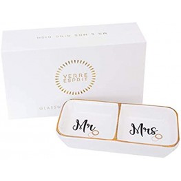 Verre Esprit Mr and Mrs Ring Holder Dish in Beautiful Gift Box Ceramic Ring Dish Ideal Engagement Gifts for Couples Honeymoon Gifts and Wedding Gifts for the Couple Unique