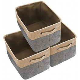 Awekris Foldable Storage Bin Basket Set [3-Pack] Canvas Fabric Collapsible Organizer with Handles Storage Cube Box for Home Office Closet Grey Tan Grey