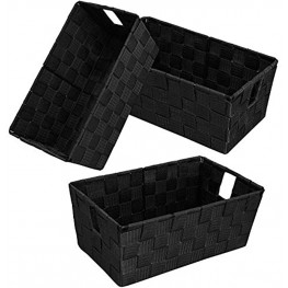 homyfort Woven Shelf Storage Tote Basket Bins Container Storage Boxes Cube Organizerr with Built-in Handles for Bedroom Office Closet Clothes Kids Room Nursery 3pkBlack