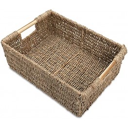 VATIMA Large Wicker Basket Rectangular with Wooden Handles Seagrass Basket Storage Natural Baskets for Organizing Wicker Baskets for Shelves 15.5 x 10.6 x 5.5 inches