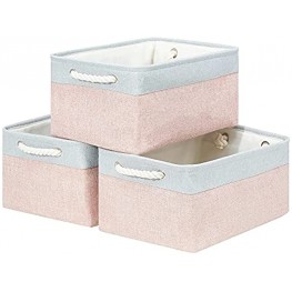 Yimi's Dream Foldable Storage Basket [3-Pack] Storage Bin for Gifts Empty Fabric Storage Baskets for Shelves with Handles Pink Storage Bins for Organization GlacierGrey & Pink 15Lx11Wx8H inch