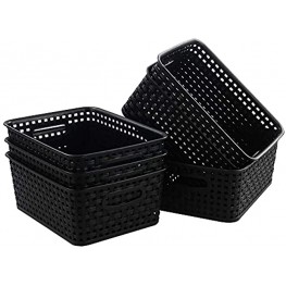 Leendines 6 Packs Black Small Baskets Plastic Weave Storage Baskets