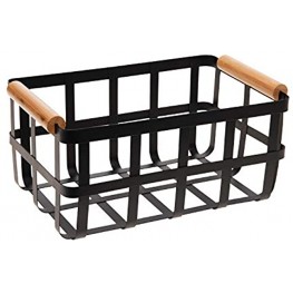 Simplify Black Metal Storage Basket with Bamboo Handles Farmhouse Style Home Organizer Decorative Rustic Large